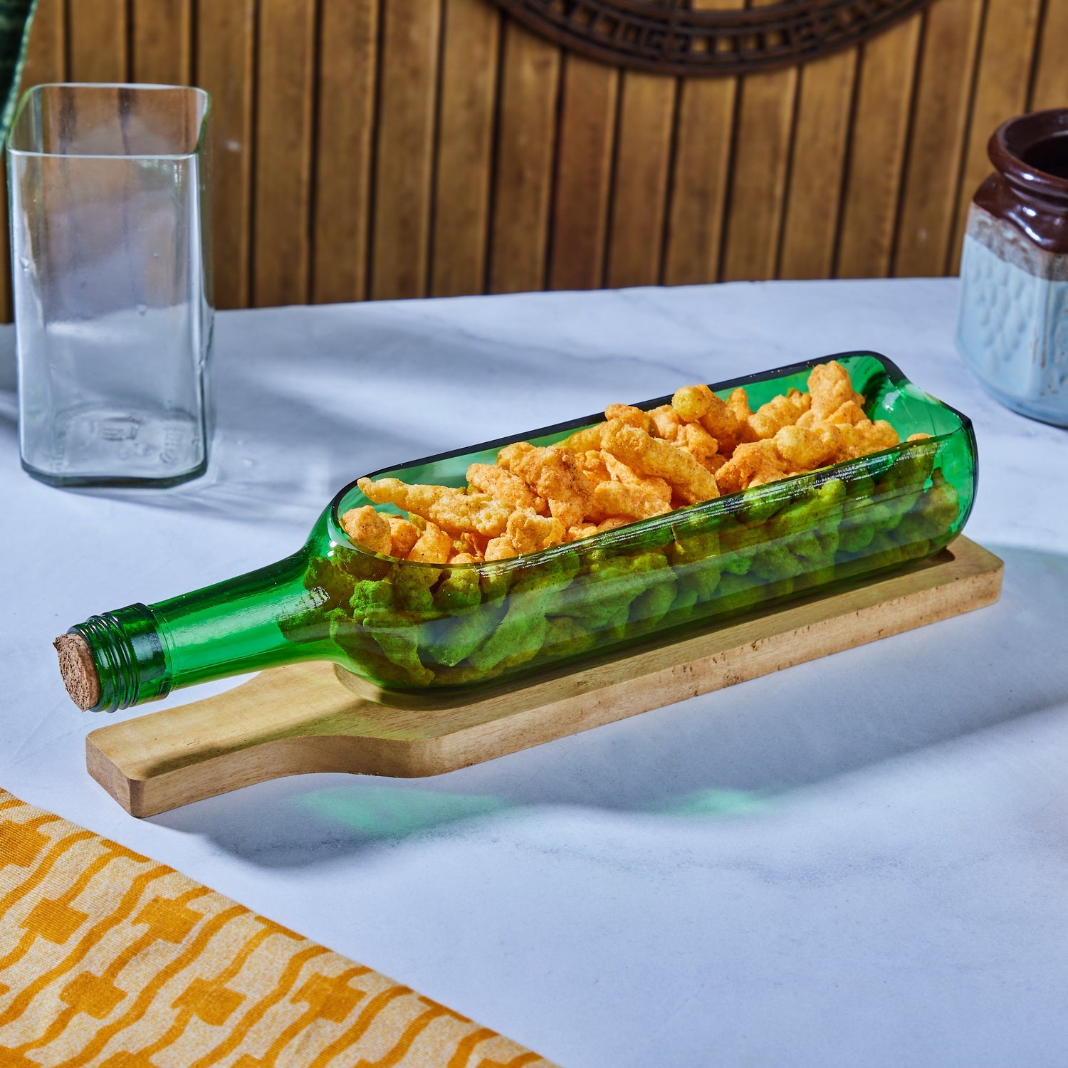 Green Wine Platter with Wooden Tray
