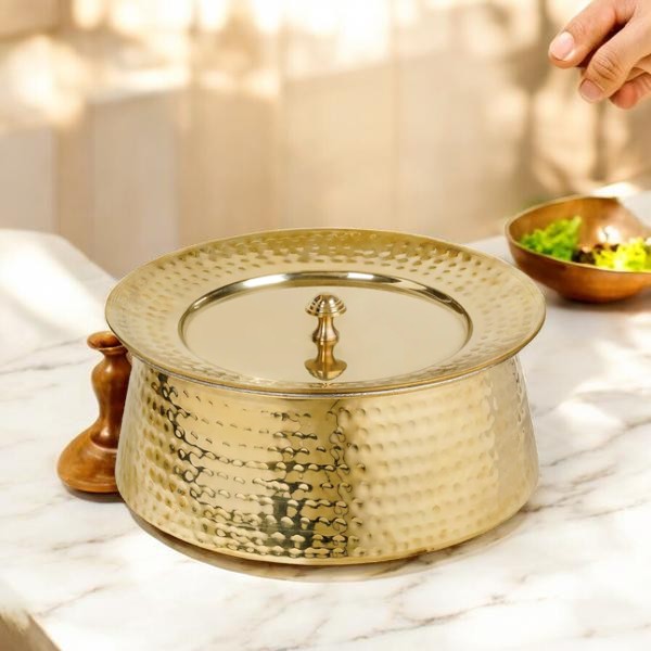 Hammered Brass Biryani Pot (Handi) with Tin Coating & Lid – Traditional Heavy Brass Cooking Vessel | 3 Sizes | RoyalStuffs