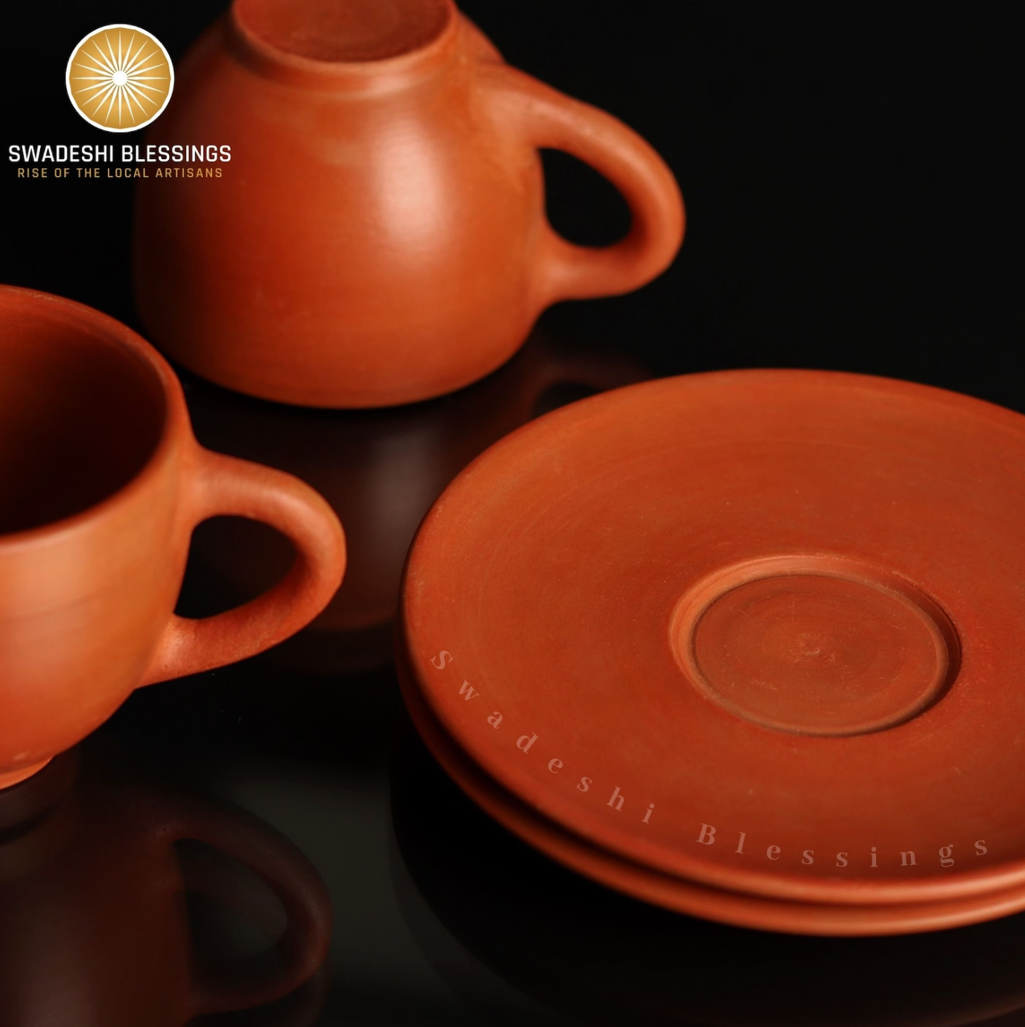 HandMade Unglazed Royal Clay Tea Cup With Saucer Set/ Kulhad Tea & Coffee Cups, 180ml/ Antique Terracotta Cup and Saucer set/ Birthday Gift Swadeshi Blessings