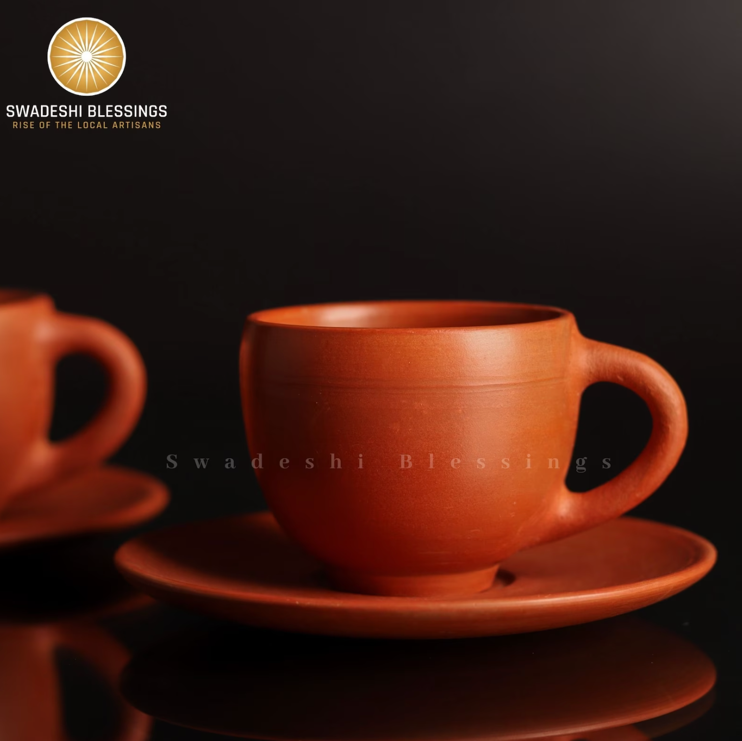 HandMade Unglazed Royal Clay Tea Cup With Saucer Set/ Kulhad Tea & Coffee Cups, 180ml/ Antique Terracotta Cup and Saucer set/ Birthday Gift Swadeshi Blessings