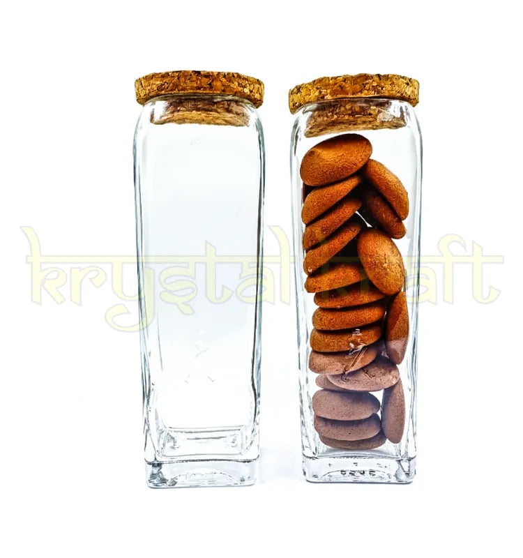 Krystal Kraft Gold Label Square Glass Jar with Cork Lid set of two