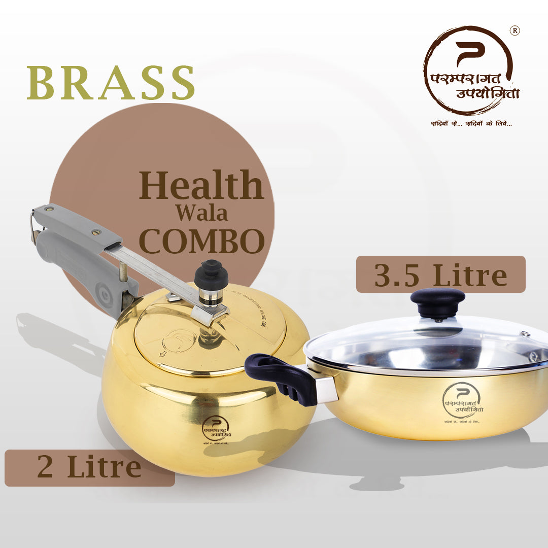 Paramparagat Upyogita Chaitanya Pressure Cooker 2 Ltr. + Flat Bottom Kadhai (Wok) 3.5 Ltr.