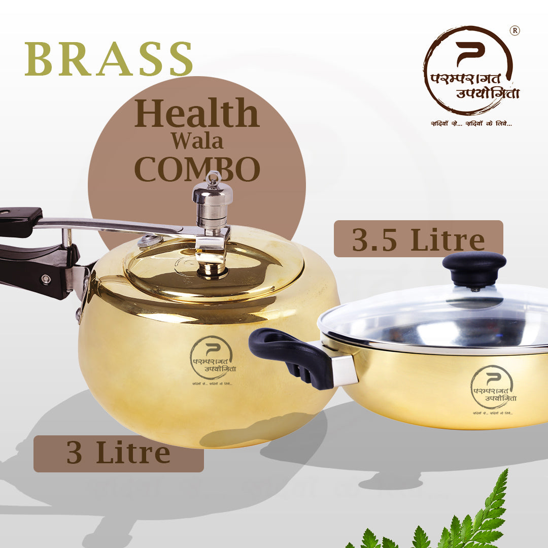 Paramparagat Upyogita Chaitanya Pressure Cooker 3 Ltr. + Flat Bottom Kadhai (Wok) 3.5 Ltr.