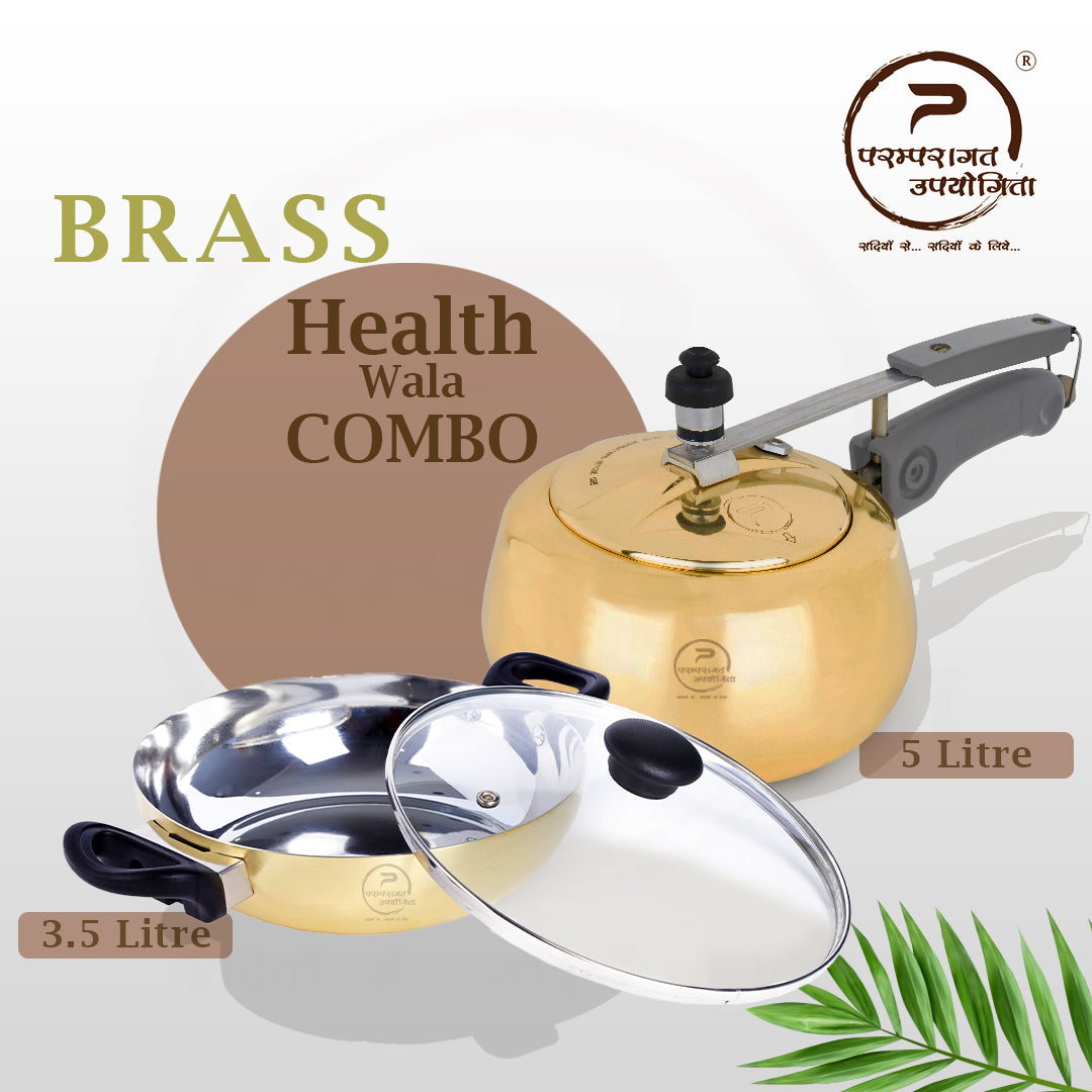Paramparagat Upyogita Chaitanya Pressure Cooker 5 Ltr. + Flat Bottom Kadhai (Wok) 3.5 Ltr.
