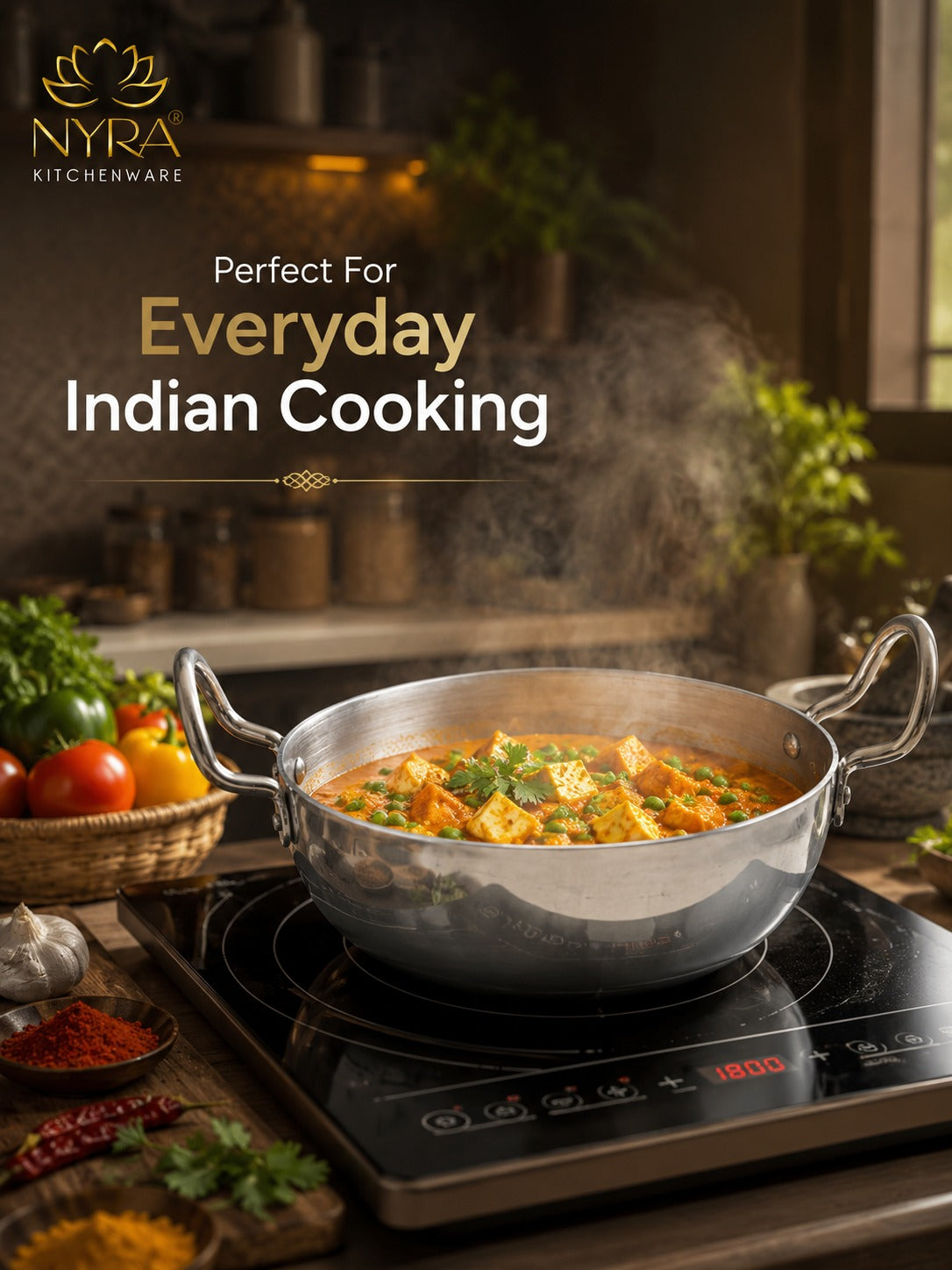 Traditional Aluminium Induction Base Kadhai - 3 Sizes