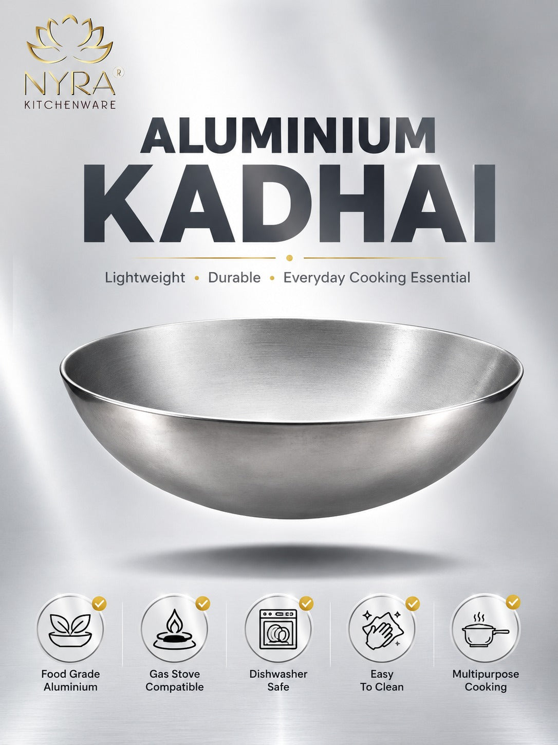 Deep Frying Aluminium Kadhai | Round Tasla Wok - Food Grade & Multipurpose