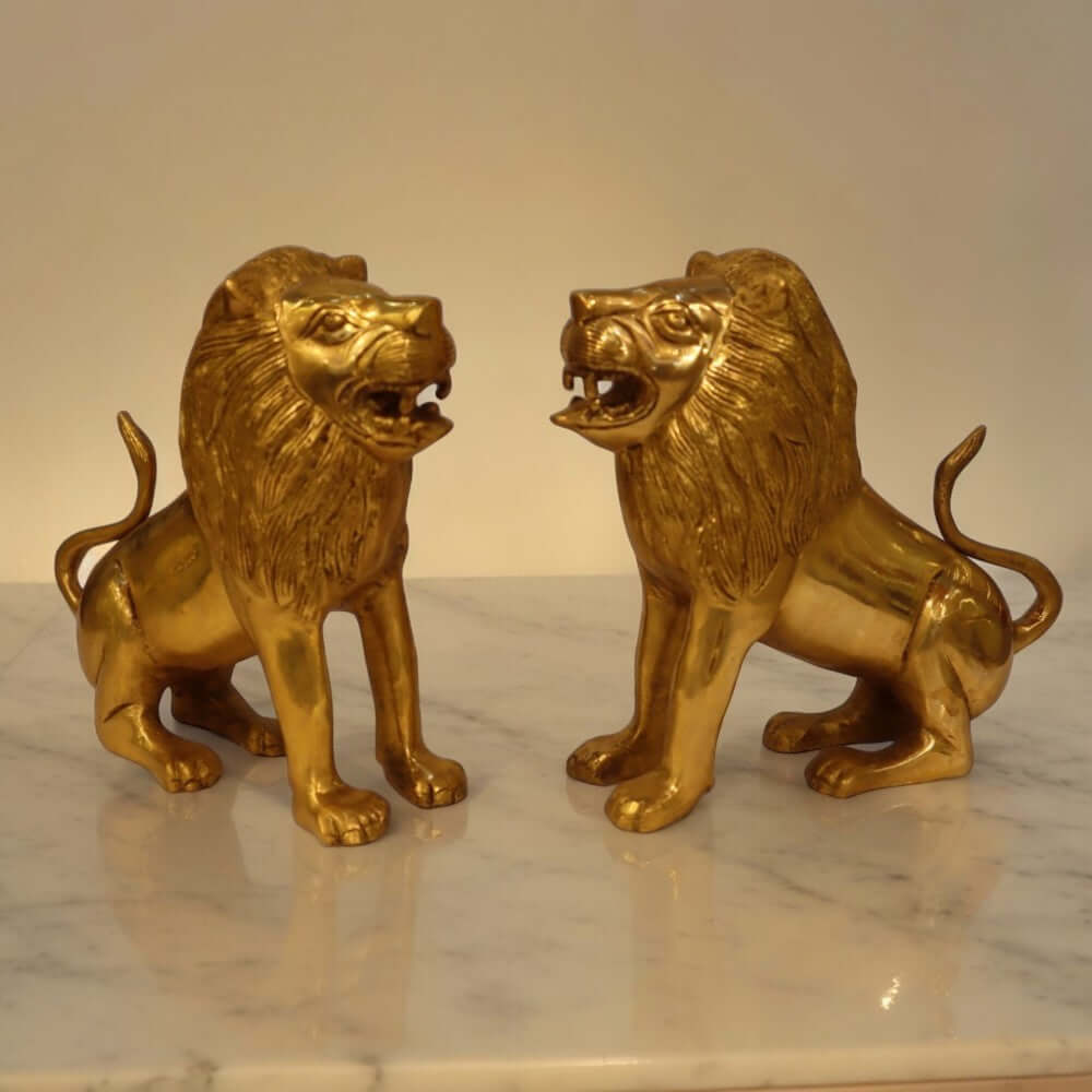 Brass Antique Finish Lion Pair - 6 Inch
