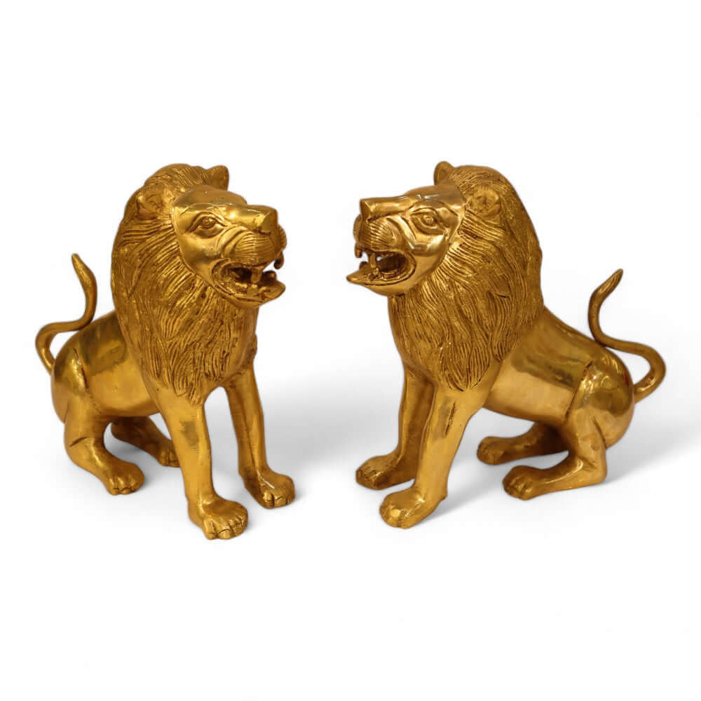 Brass Antique Finish Lion Pair - 6 Inch