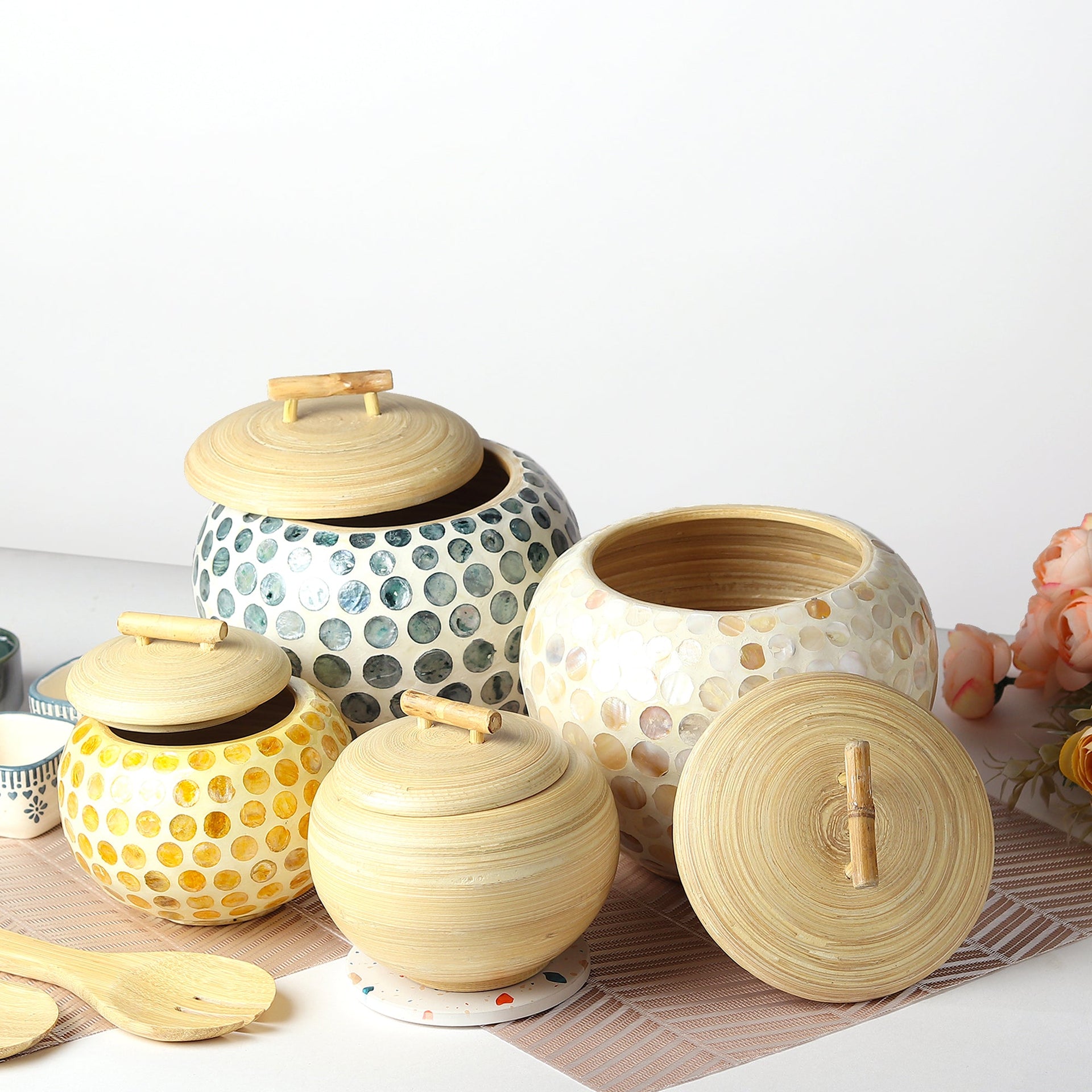 Borcane și Recipiente de Bucătărie | Borcane de Depozitare Pentru Bucătărie | Borcane Ceramice Pentru Depozitarea în Bucătărie | Recipient Multi-Depozitare Pentru Bucătărie - Set de 4