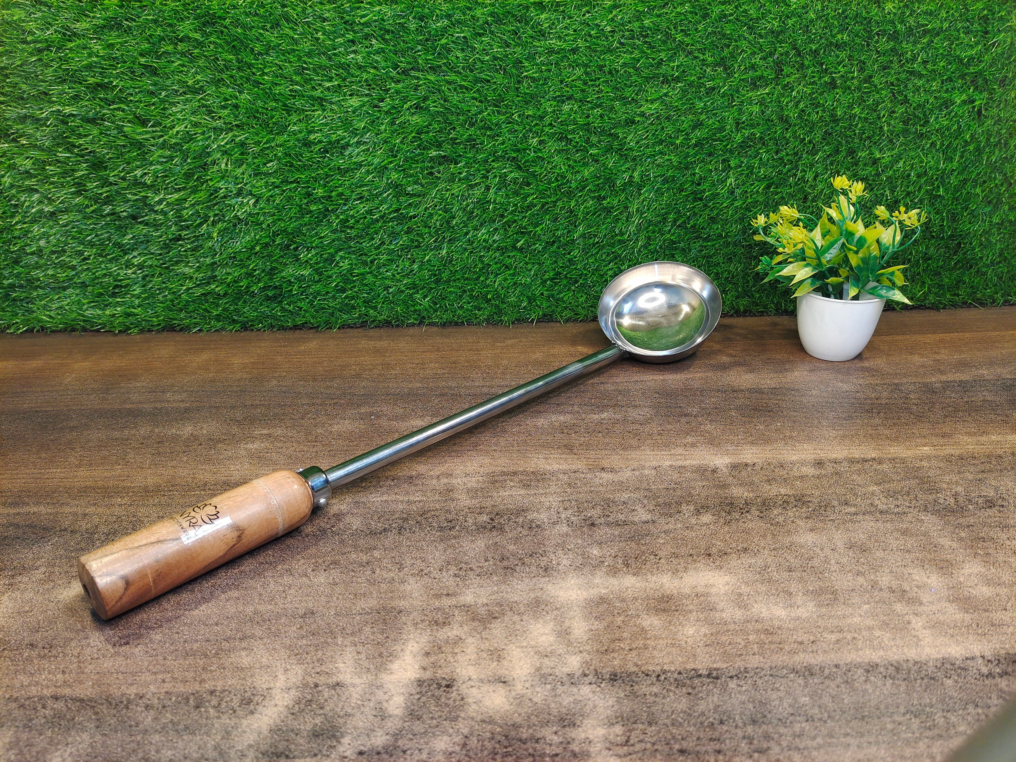 Stainless Steel Ladle/Golchi/Chamcha with Wooden Handle