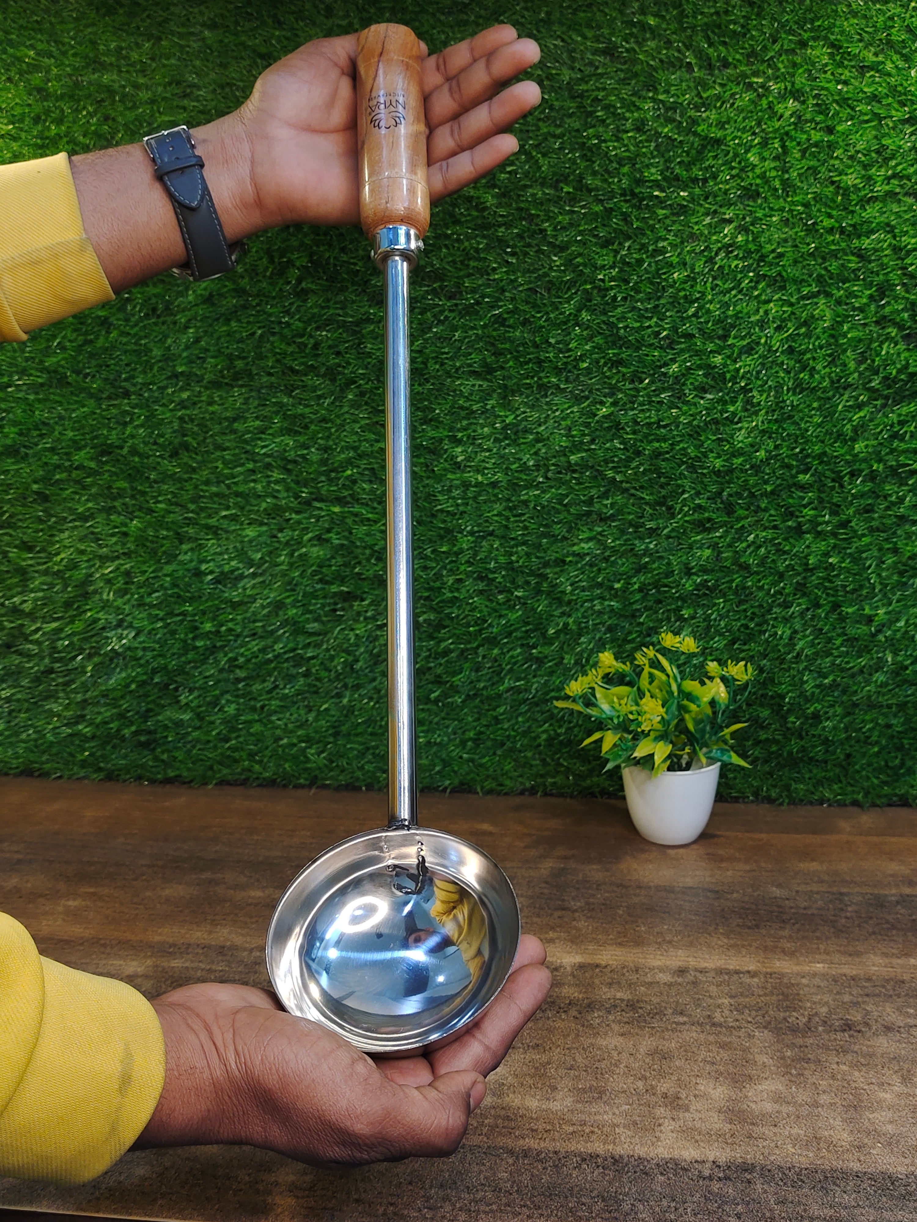 Stainless Steel Ladle/Golchi/Chamcha with Wooden Handle