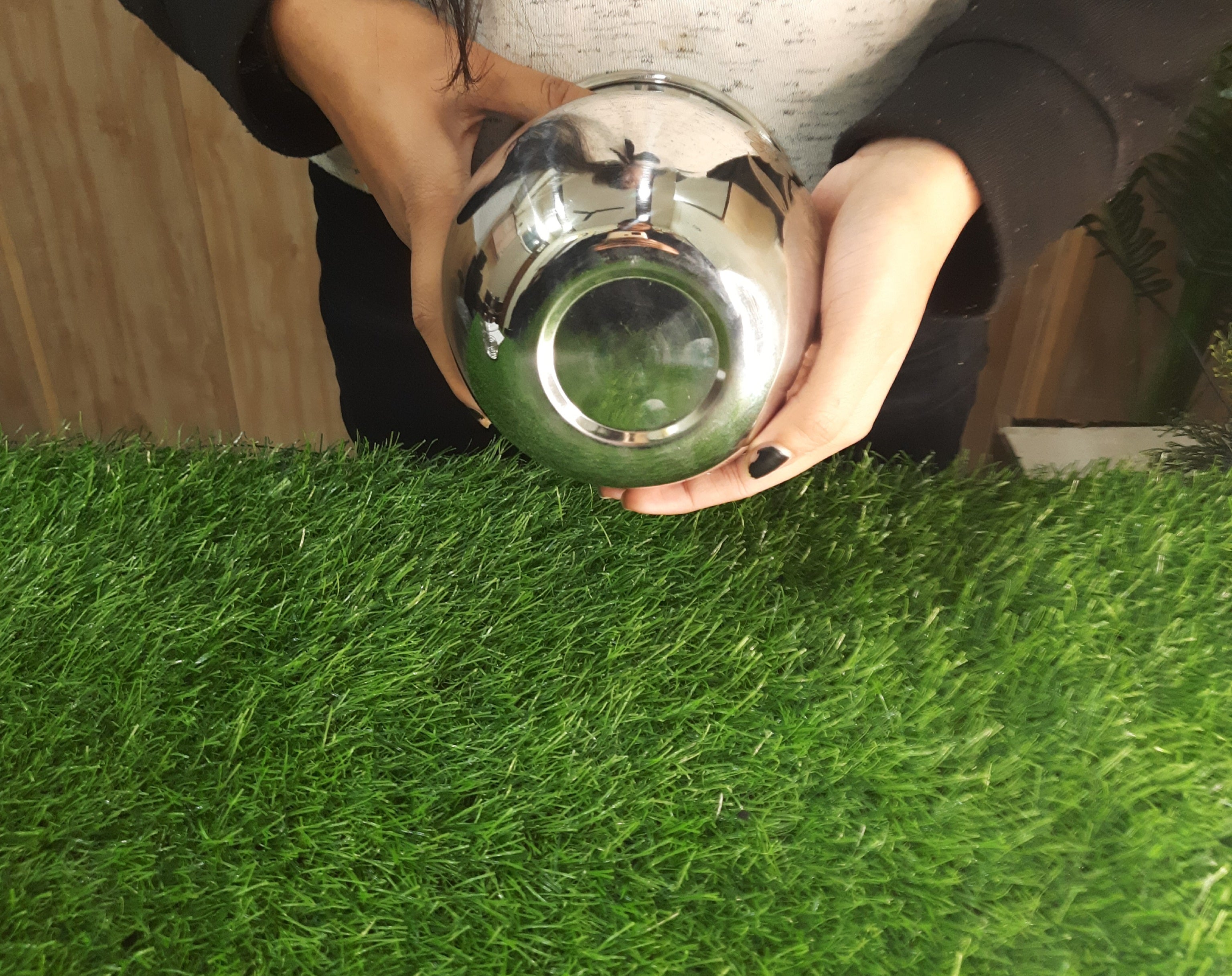 inhand view of Stainless Steel Laser Printed Lota 
