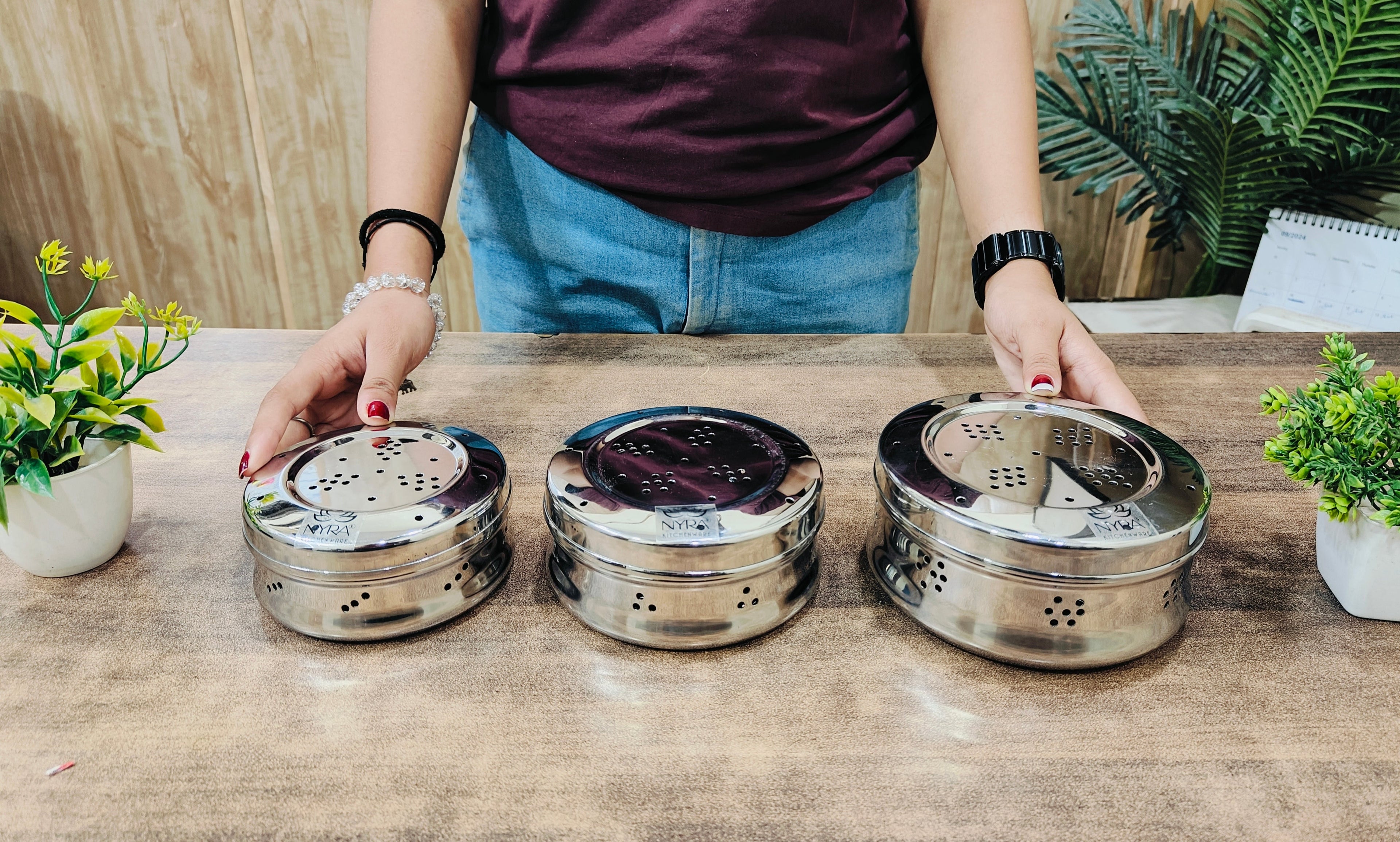 Stainless Steel Round-Shaped Dhaniya/Coriander Box