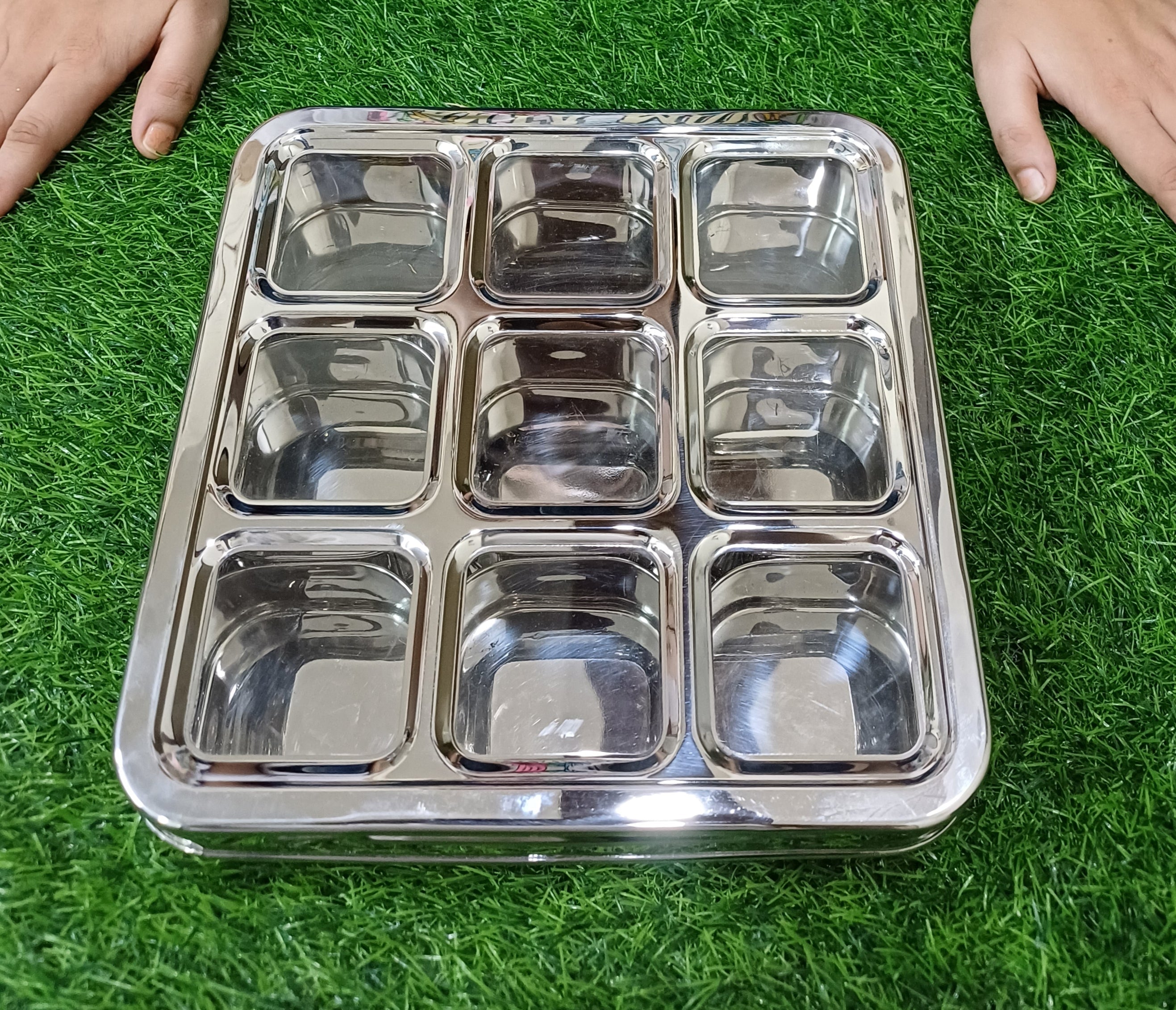 Stainless Steel 9 Compartment Dry fruit/Spice Box