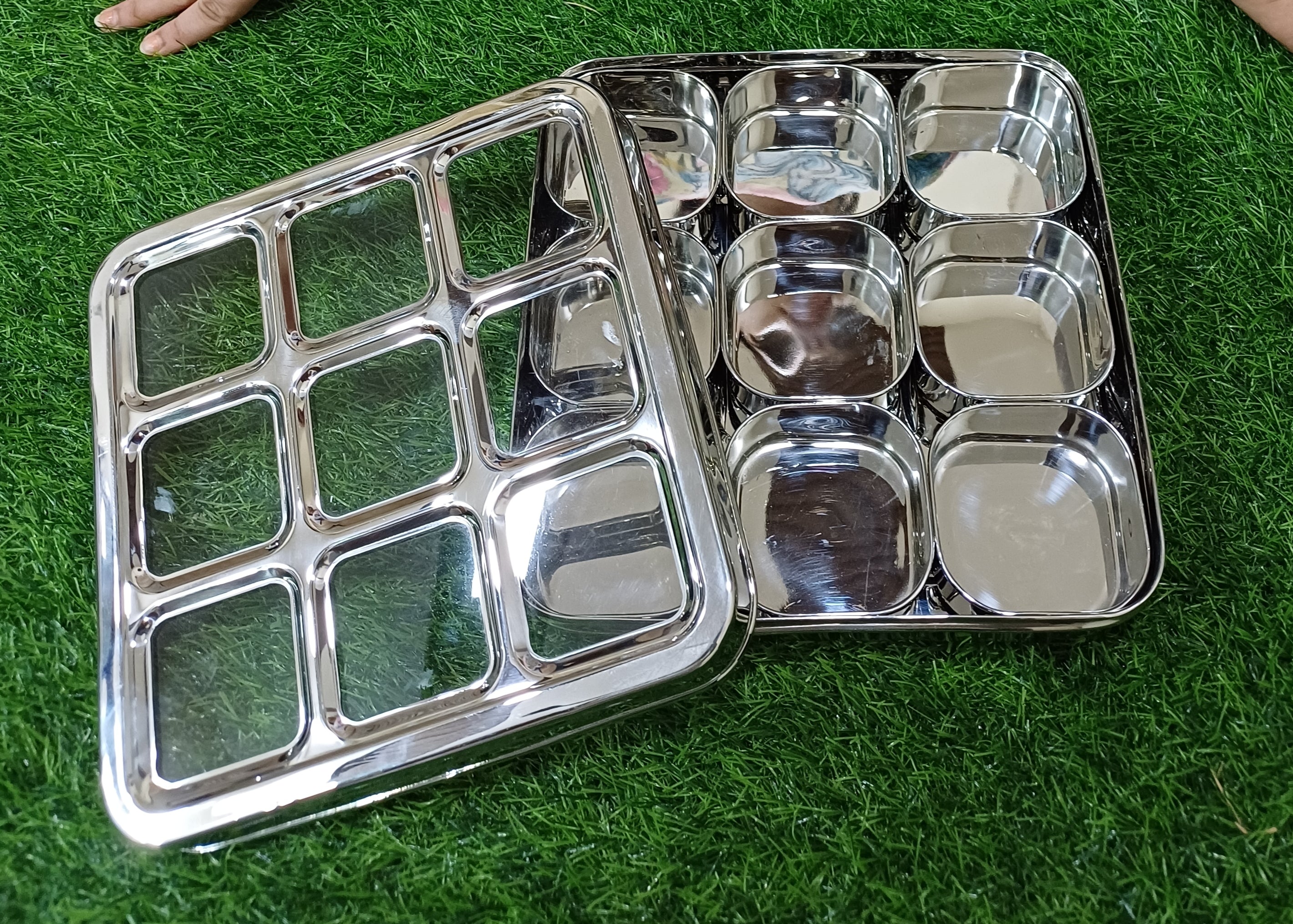 Stainless Steel 9 Compartment Dry fruit/Spice Box