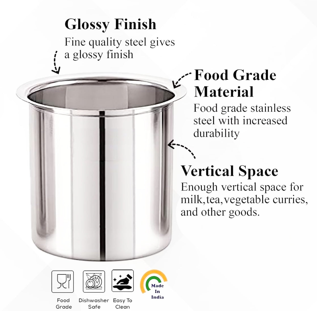 Features of Stainless Steel Deep Water Gunj/Milk Pot/Tope/Bhagona