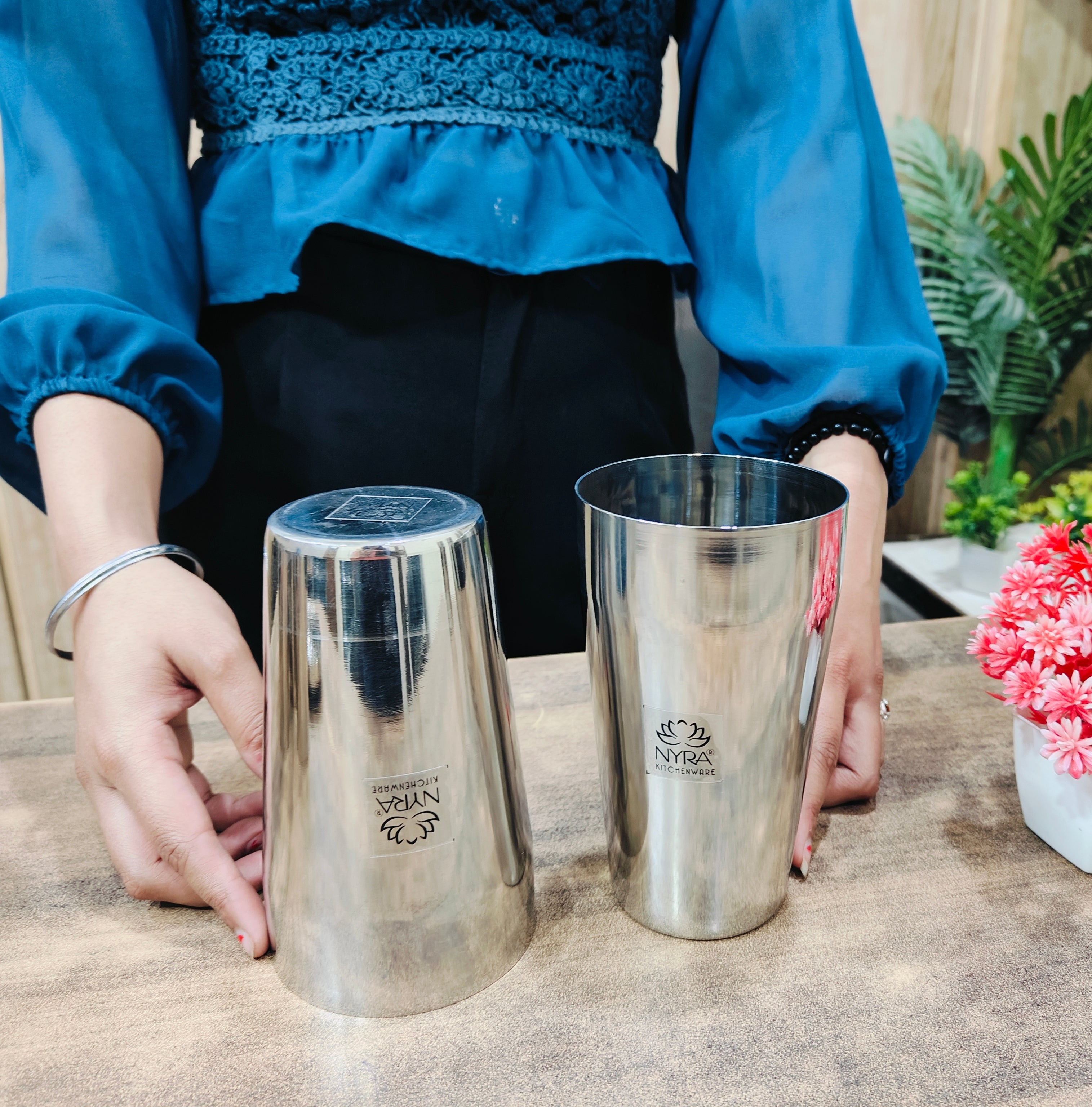 two Stainless Steel Premium Lassi Glass