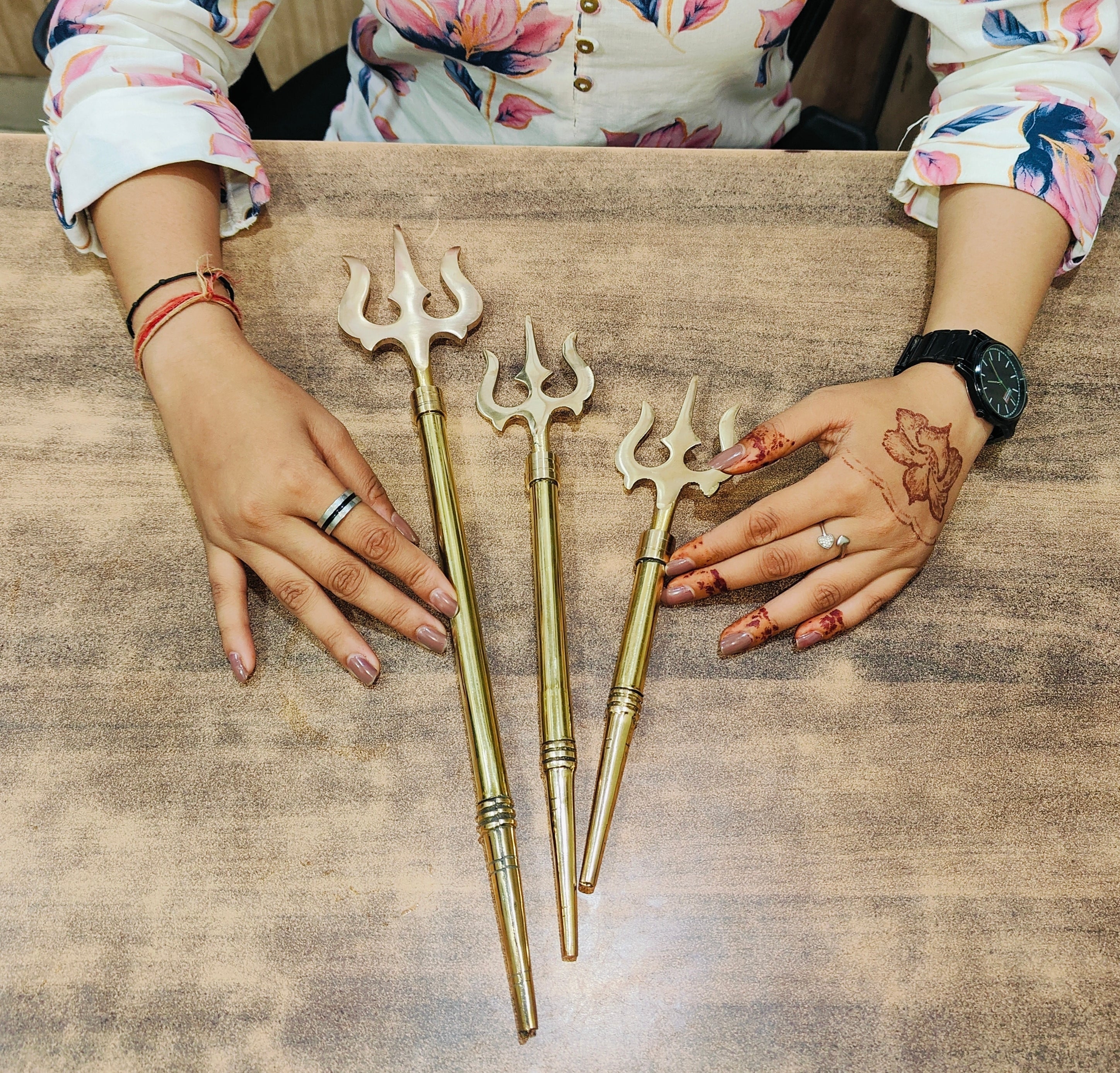 three different sizes of Pure Brass (Peetal) Trishul 