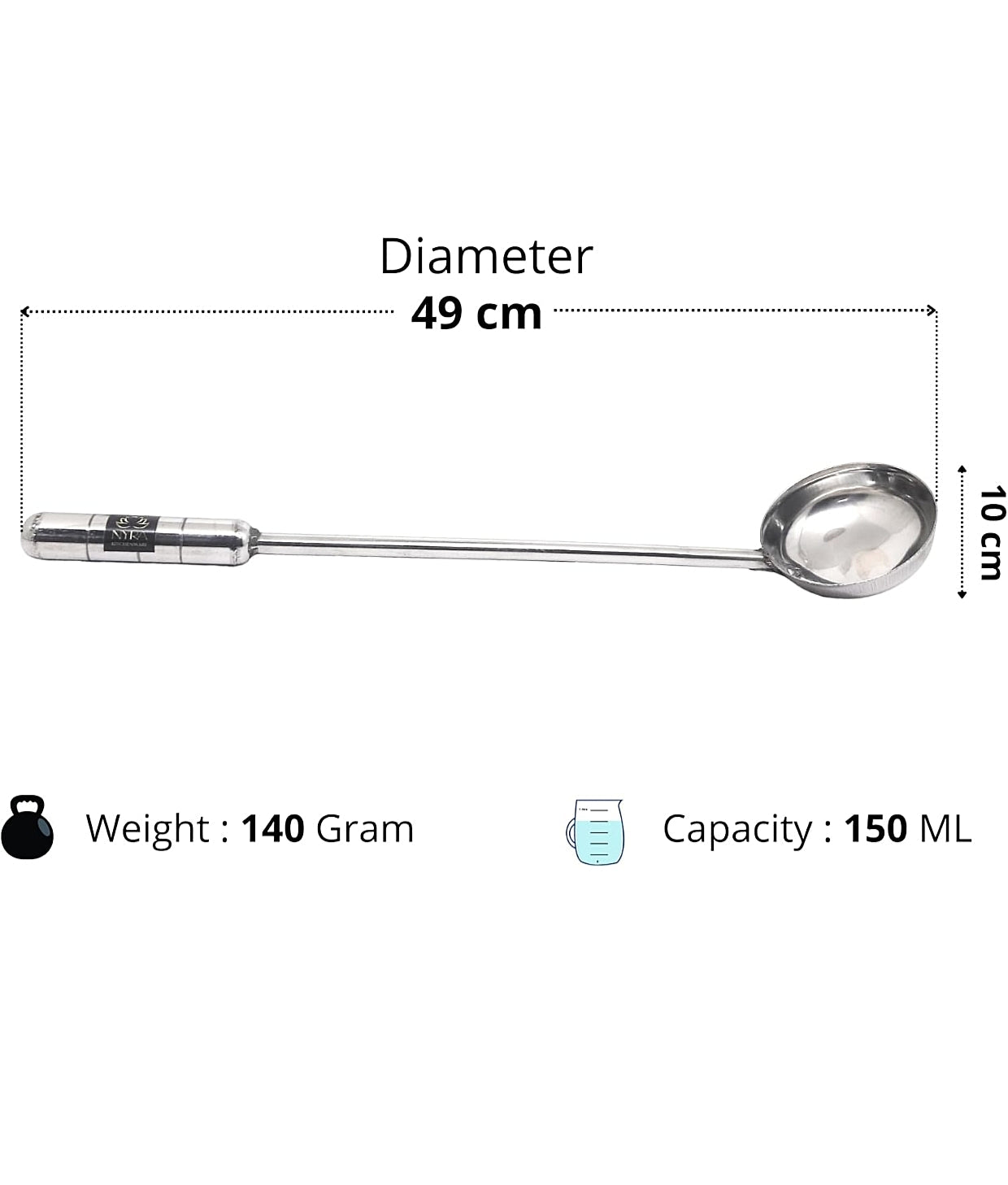 dimensions of Stainless Steel Long Handle Ladle