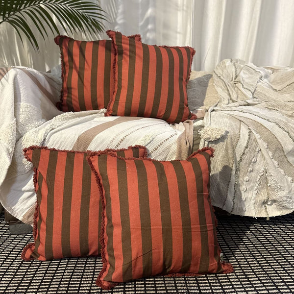 Terracotta Ember Ruffle Cushion Cover – Rust & Brown Stripes