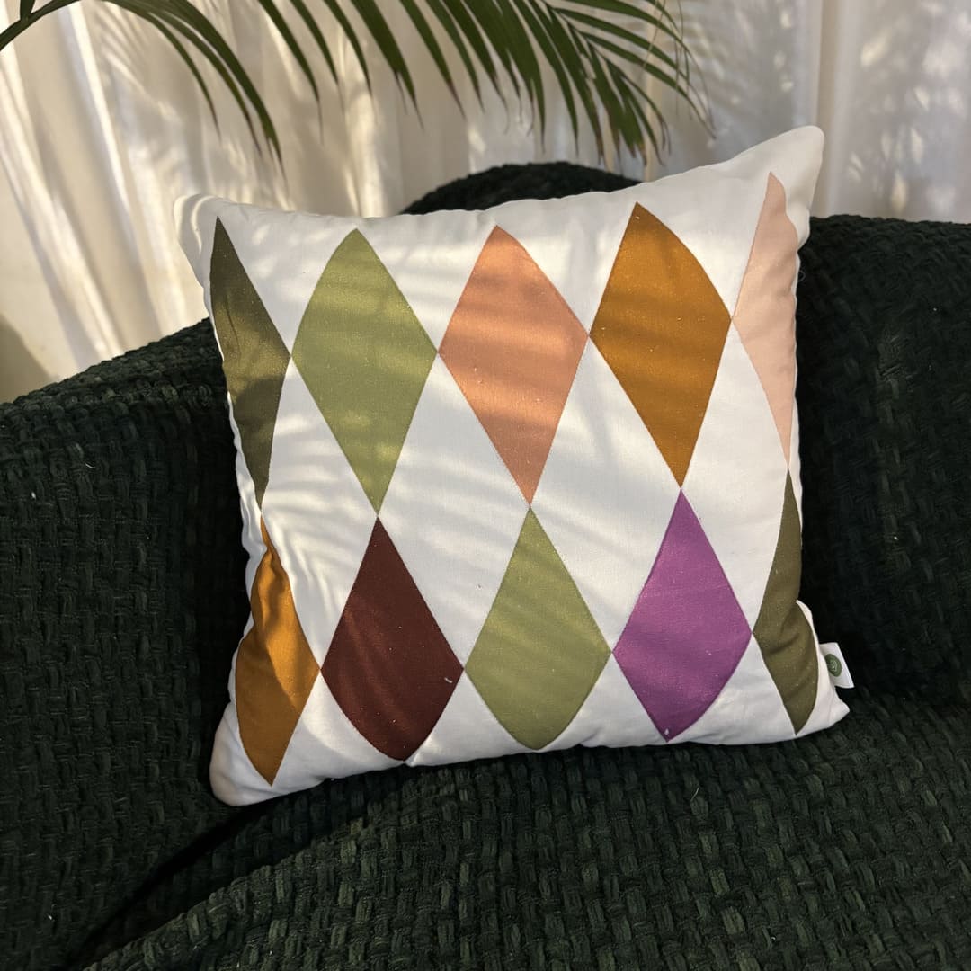 Festive Diamonds Patchwork Cushion Cover – Jewel Tones