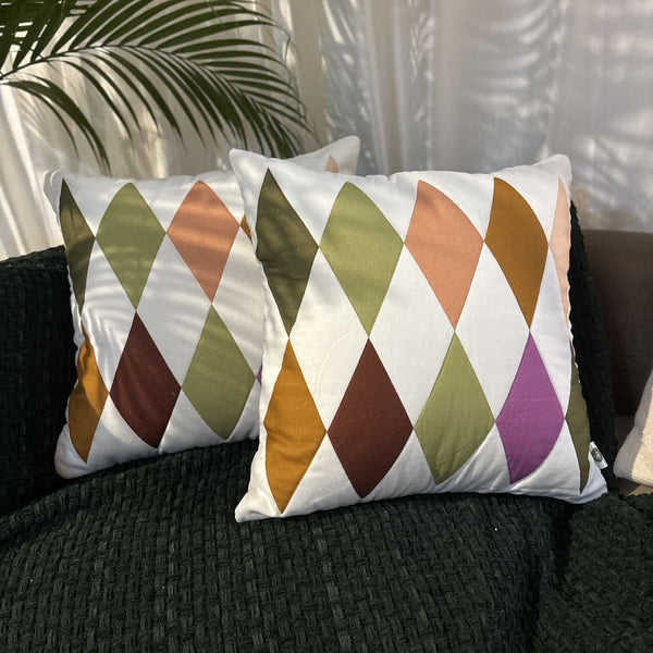 Festive Diamonds Patchwork Cushion Cover – Jewel Tones