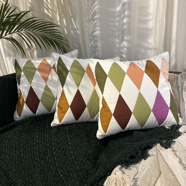 Festive Diamonds Patchwork Cushion Cover – Jewel Tones