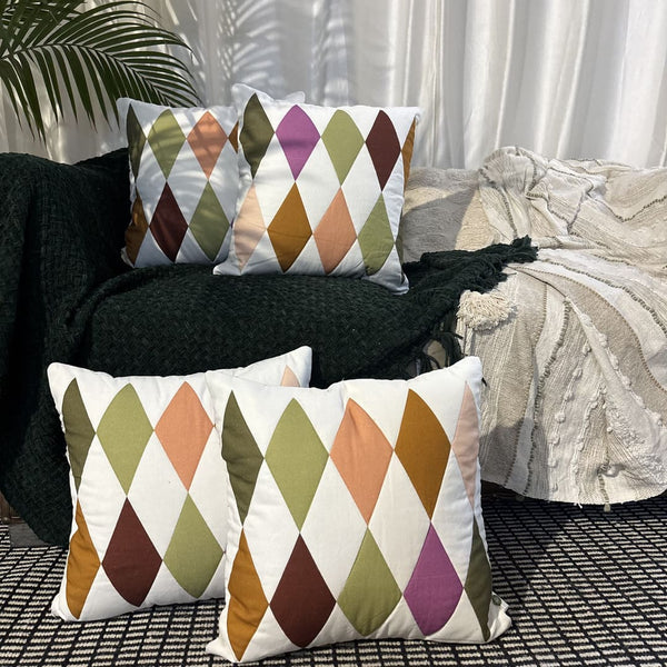 Festive Diamonds Patchwork Cushion Cover – Jewel Tones