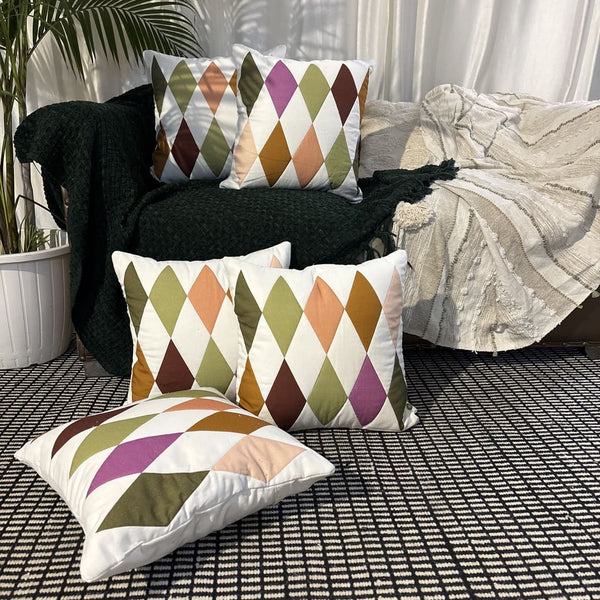 Festive Diamonds Patchwork Cushion Cover – Jewel Tones