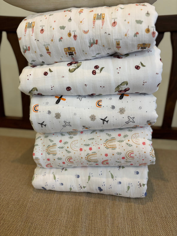Muslin Cotton Baby Blankets in 6 layered & 8 layered thickness
