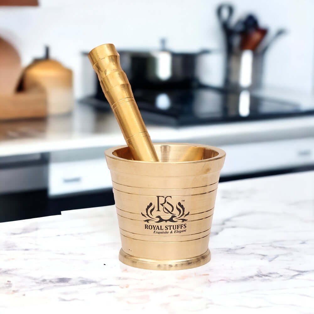 Heavy Brass Mortar Pestle Hand Smasher Kitchen Khalbatta Okhli Masher