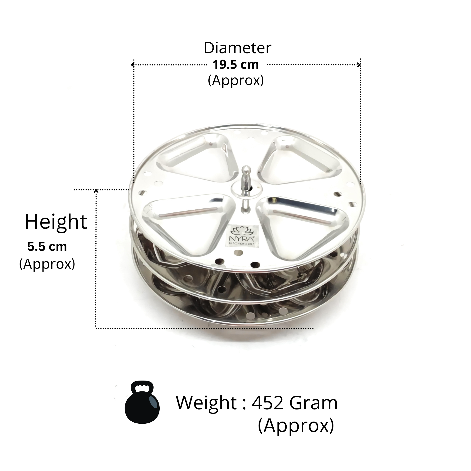 Dimensions of Stainless Steel 3-Plate Fancy Idly Stand