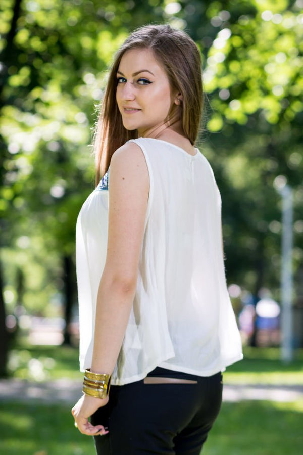 Bluza Chimono Cu Broderie Albastra Marime S-M