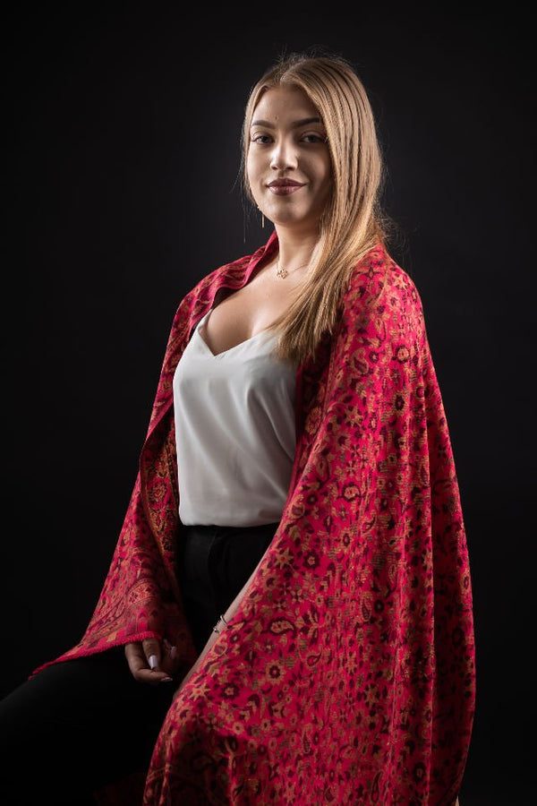 Şal Kani India, floral, rosu - Cel mai bun șal din Pashmina