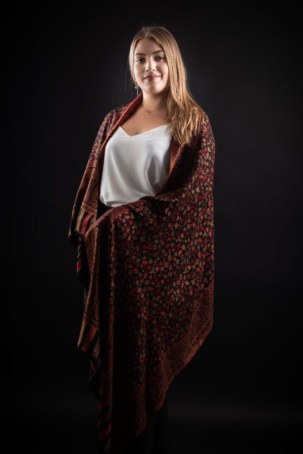 Şal Kani India, negru, bej, rosu - Cel mai bun șal din Pashmina