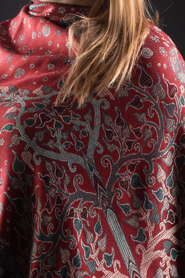 Şal Kani India, rosu inchis, floral - Cel mai bun șal din Pashmina