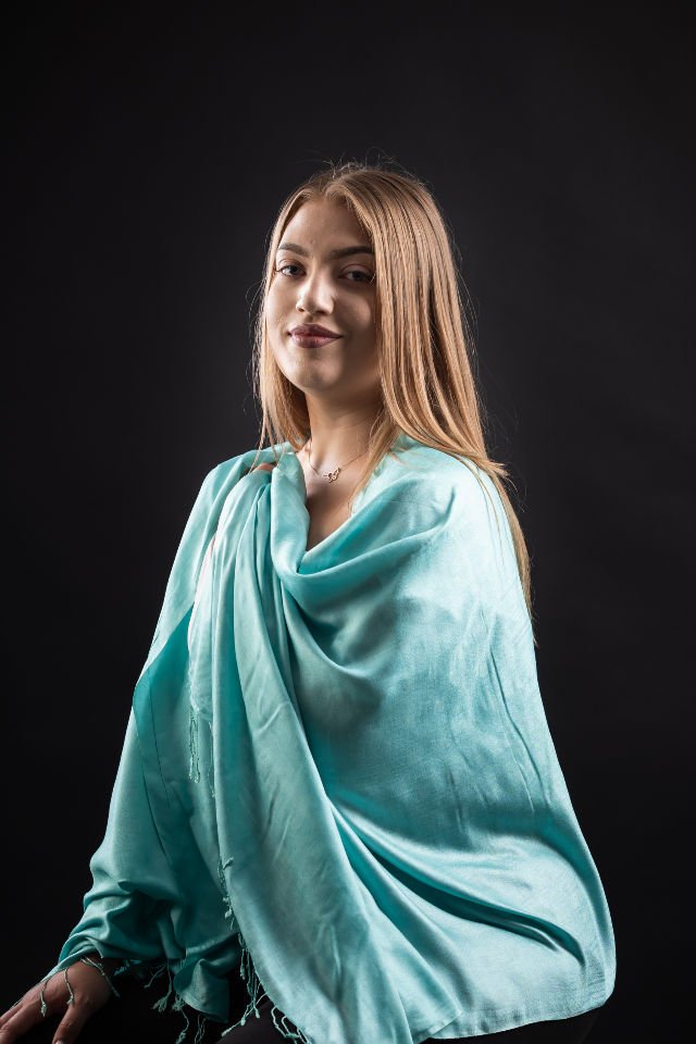 Esarfa matase bumbac turquise marin