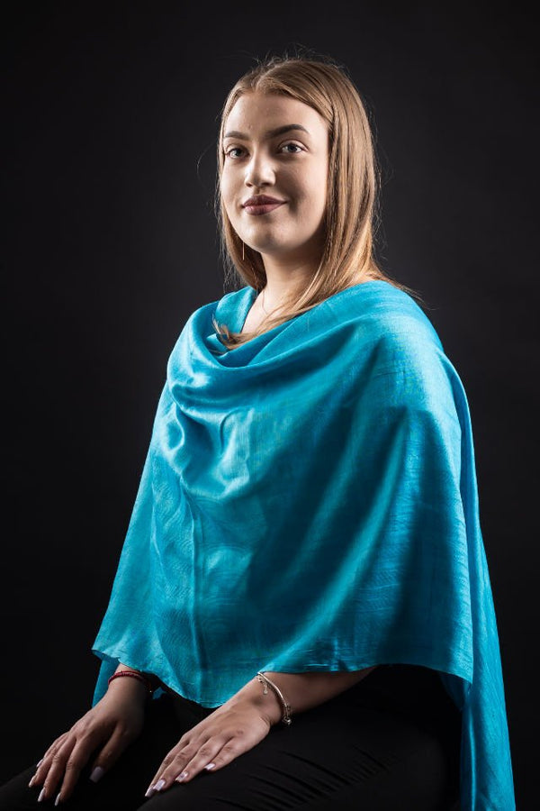 Esarfa matase bumbac albastru turquise