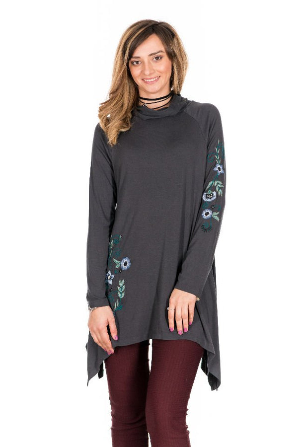 Bluza Gri Cu Broderie Marime M-L