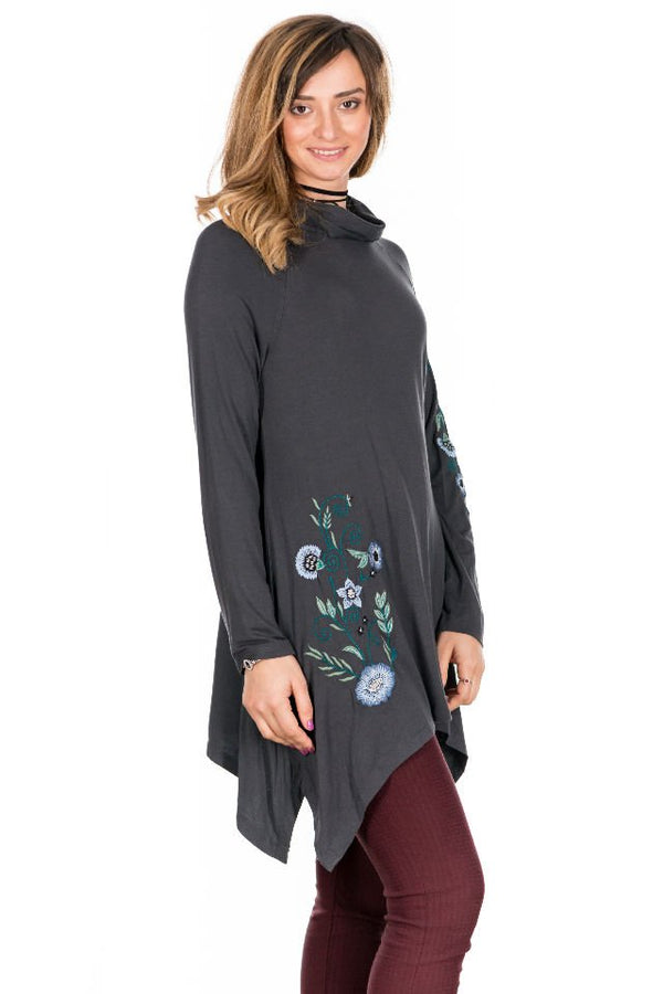 Bluza Gri Cu Broderie Marime M-L