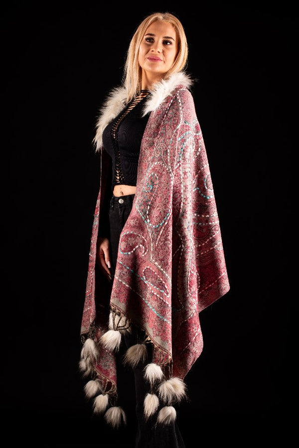 Sal roz-bej cu broderie hand made si blanita alba India