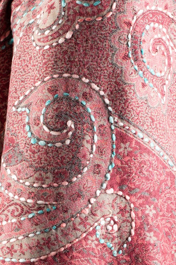 Sal roz-bej cu broderie hand made si blanita alba India