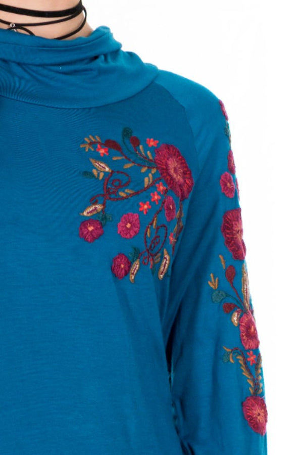 Bluza Albastru Turcoaz Cu Broderie Marime L