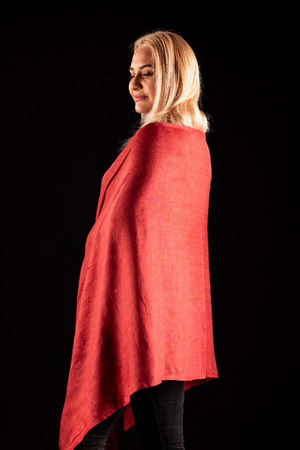 Esarfa matase si bumbac portocaliu intens