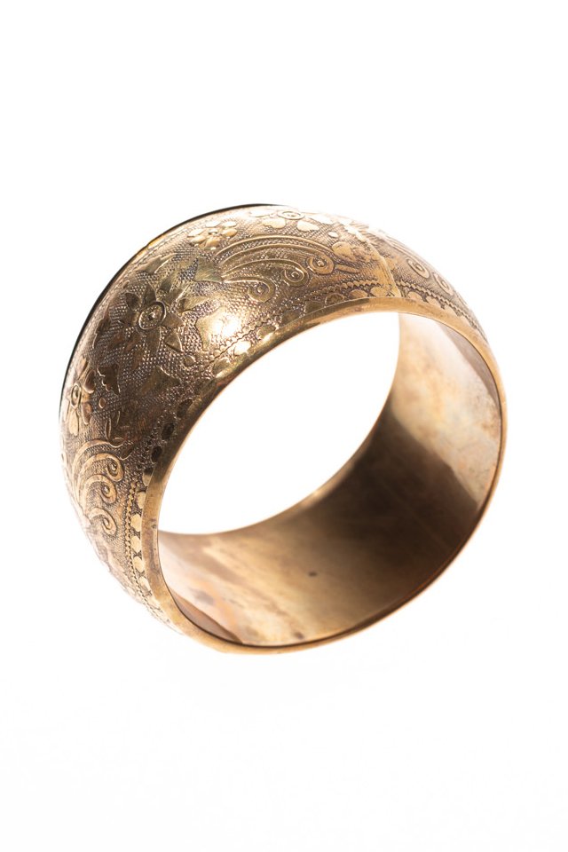 Bratara lata 4cm aurie cu model floral si finisaj antichizat