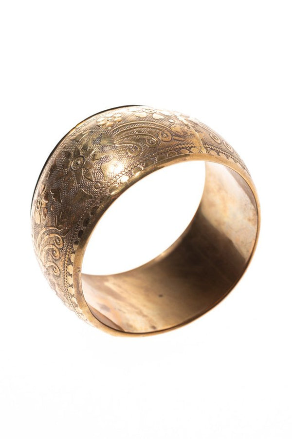 Bratara lata 4cm aurie cu model floral si finisaj antichizat