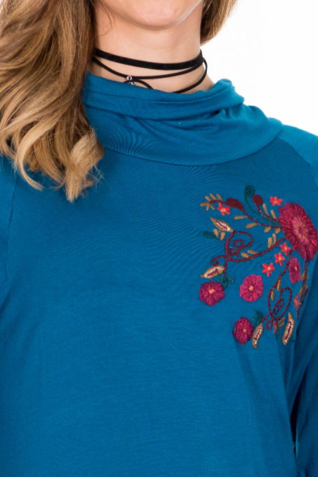 Bluza Albastru Turcoaz Cu Broderie Marime L