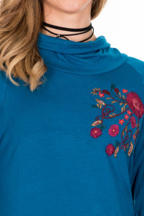 Bluza Albastru Turcoaz Cu Broderie Marime L