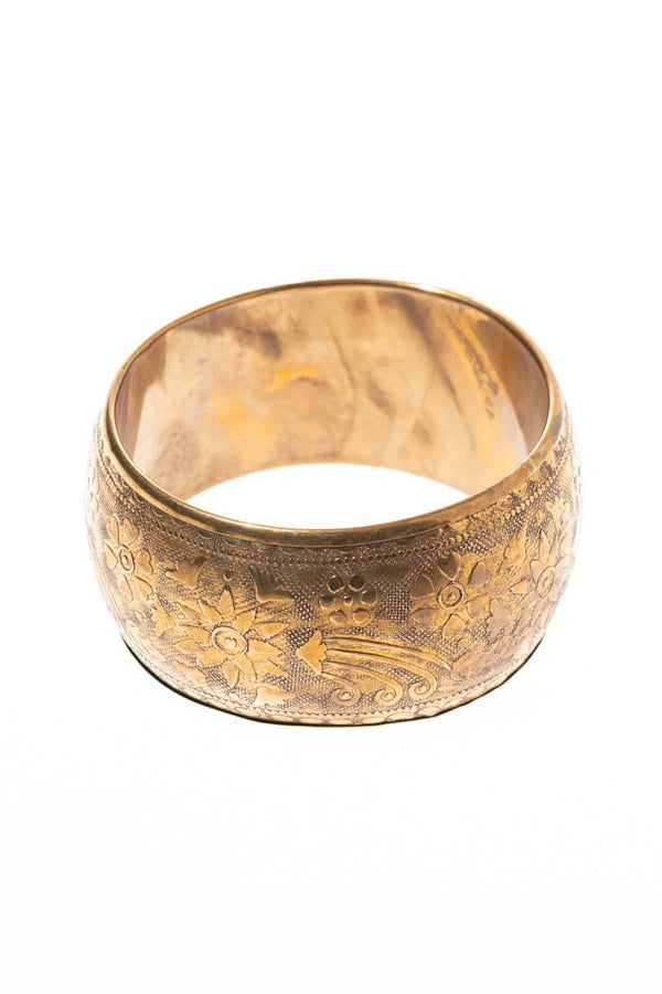 Bratara lata 4cm aurie cu model floral si finisaj antichizat