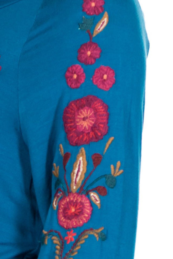 Bluza Albastru Turcoaz Cu Broderie Marime L